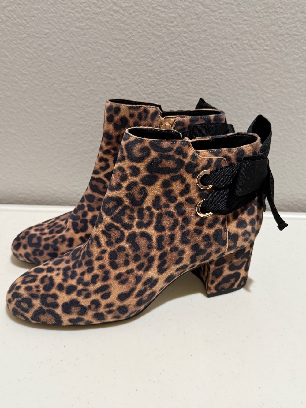 Copper Key Boots Size 7 Leopard Print Bow Leather Upper Ankle Boots Shoes